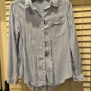 Ladies classic navy and white striped oxford blouse
